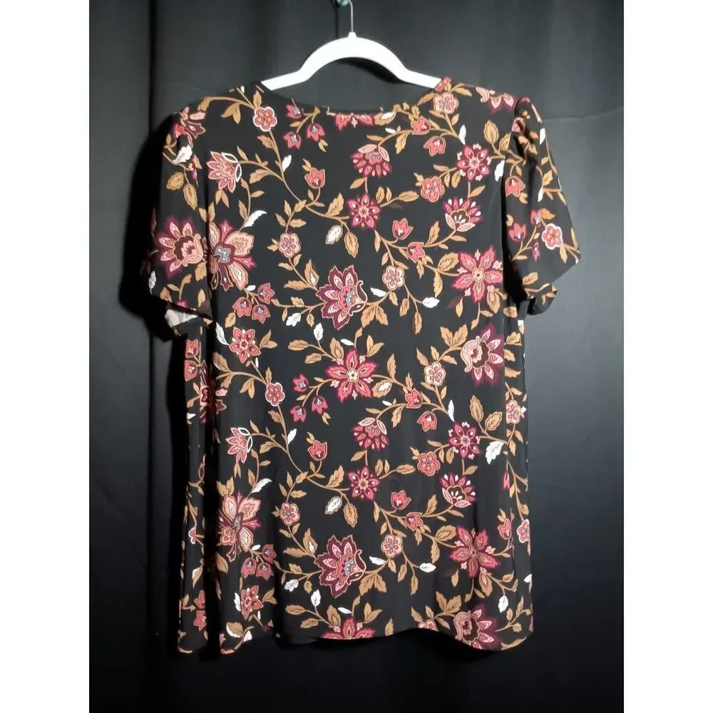NWT Anne Klein Plus 0X Black Floral Chianti Rose Stretch Knit T-Shirt Top - Picture 5 of 5
